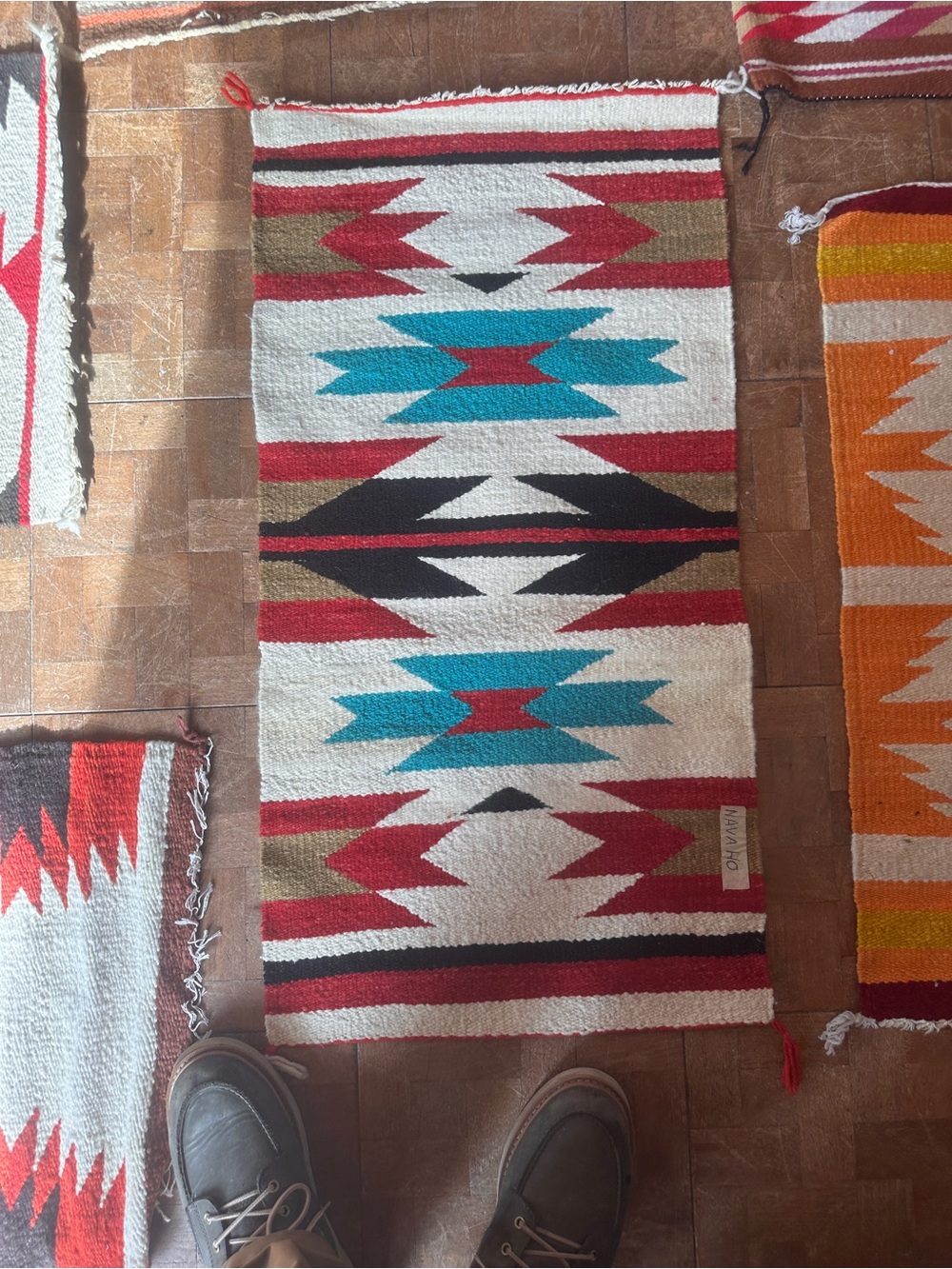 Southwestern Turquoise & Red Geometric Handwoven Door Mat